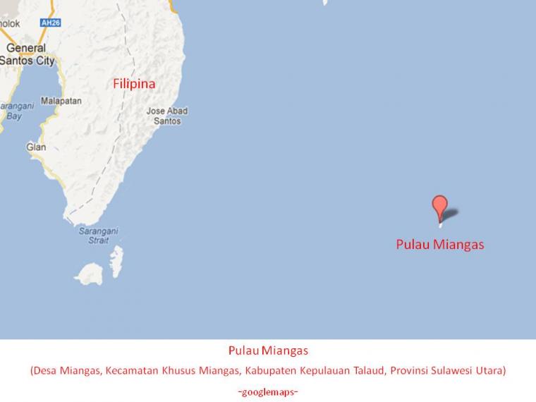 Peta Pulau Miangas yang berbatasan dengan Philipina