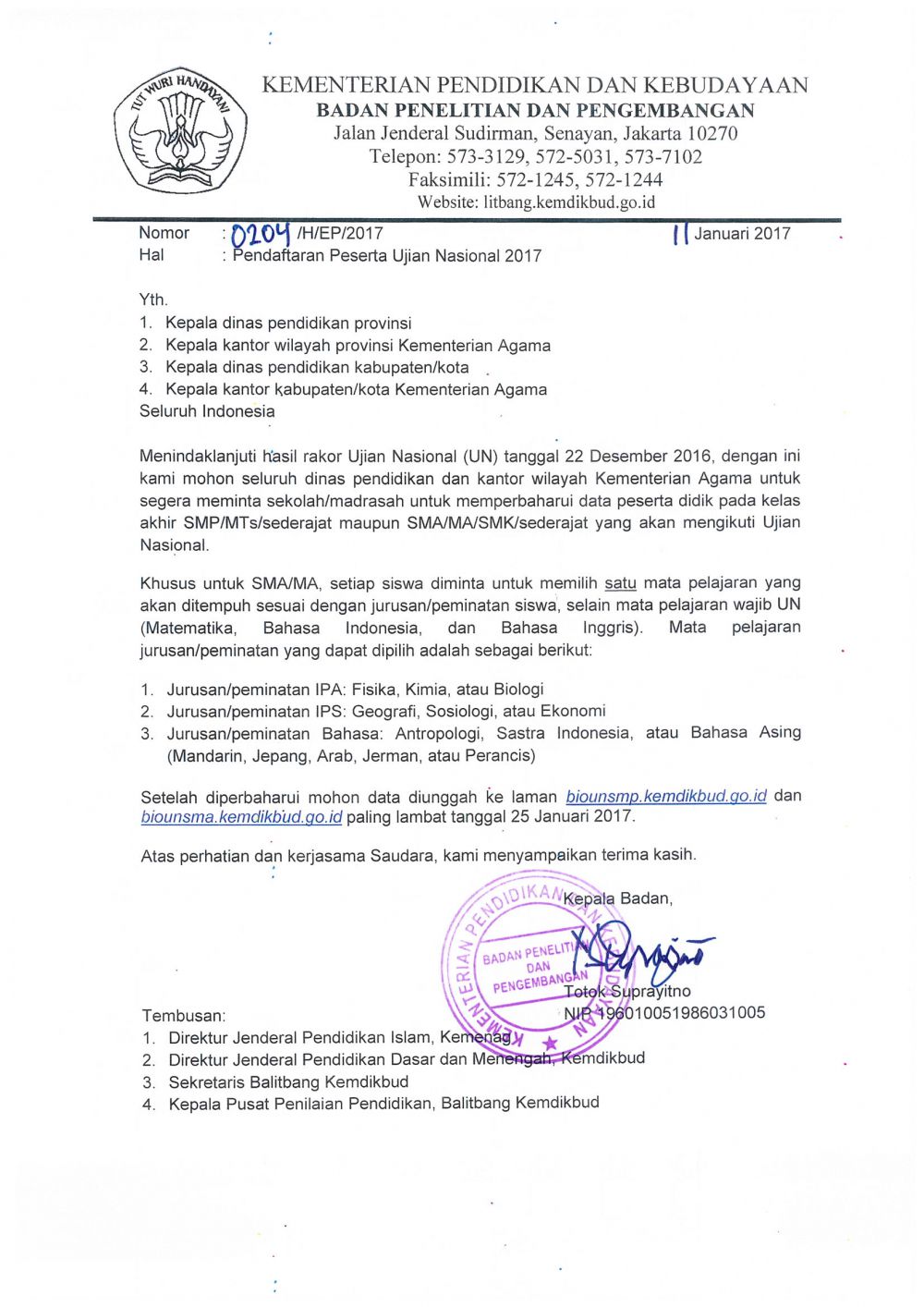 Surat Edaran UN : © kemendikbud.go.id
